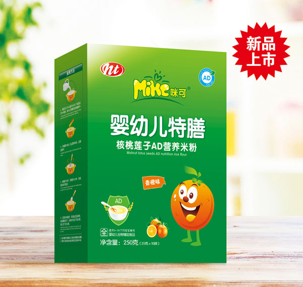  咪可嬰幼兒特膳核桃蓮子AD營養(yǎng)米粉（香橙味）盒裝