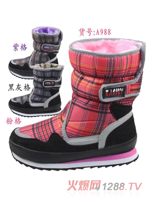 小蜻蜓雪地靴粉格