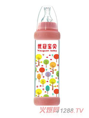 優(yōu)冠寶貝標(biāo)口防護玻璃奶瓶240ml紅色