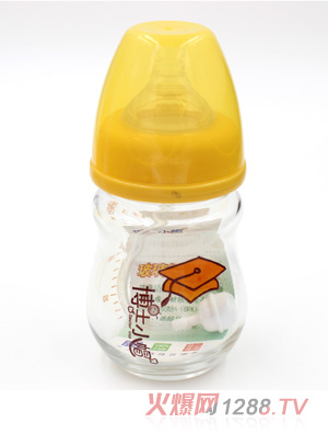 博士小帽玻璃自然親子寬口徑自動奶瓶150ml黃色