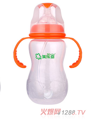 美樂奇寬口徑橘紅色PP雙耳自動(dòng)奶瓶330ML